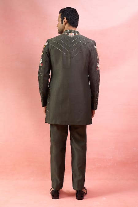 Arihant Rai Sinha Mirror Work & Thread Embroidered Bandhgala Set 