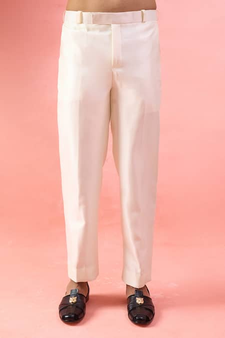 Arihant Rai Sinha_White Silk Mirrors, Embroidery Work And Thread Bandhgala Set _at_Aza_Fashions