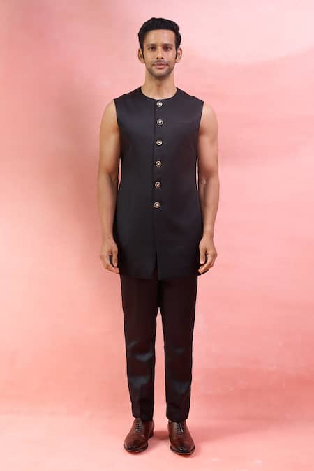 Arihant Rai Sinha_Black Rayon Zari, Stones, Embroidery Achkan Jacket And Kurta Set _Online_at_Aza_Fashions