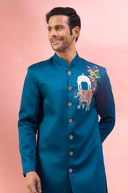 Arihant Rai Sinha_Blue Embroidery Sherwani Set _at_Aza_Fashions