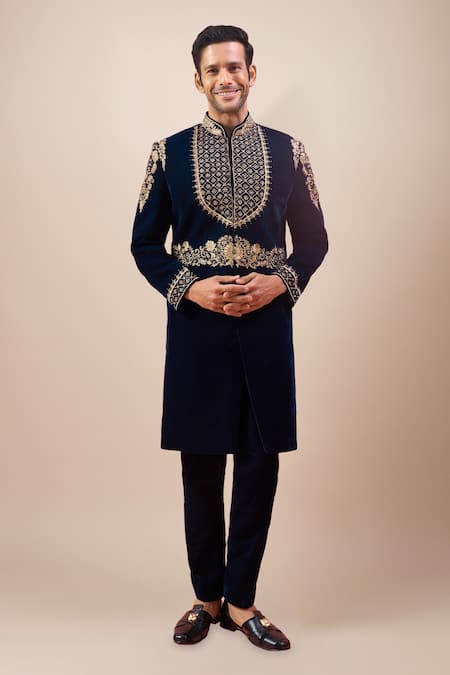 Arihant Rai Sinha Embroidered Velvet Sherwani & Pant Set 