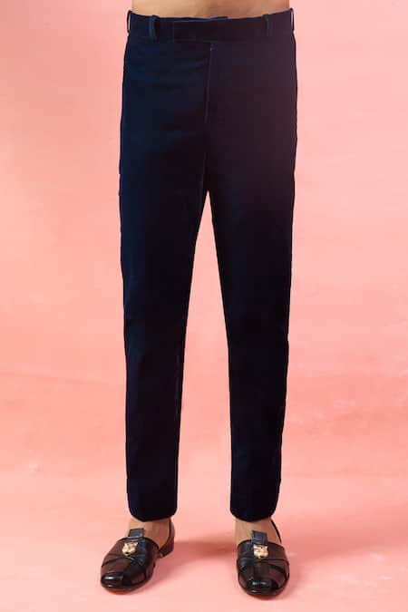 Buy_Arihant Rai Sinha_Navy Velvet Embroidery, Rhinestones Sherwani And Pant Set _Online_at_Aza_Fashions