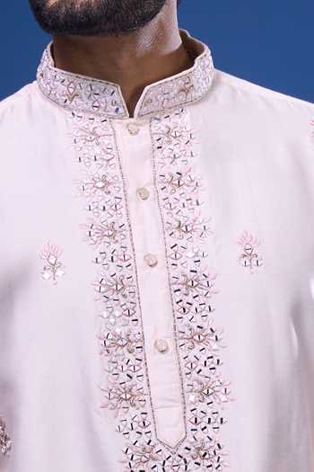 Arihant Rai Sinha_Pink Silk Embroidery Bloom And Mirror Kurta Set _Online_at_Aza_Fashions