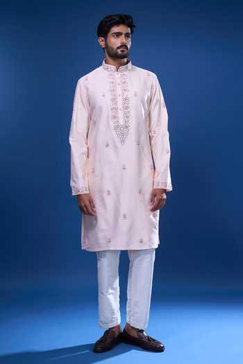 Buy_Arihant Rai Sinha_Pink Silk Embroidery Bloom And Mirror Kurta Set _Online_at_Aza_Fashions