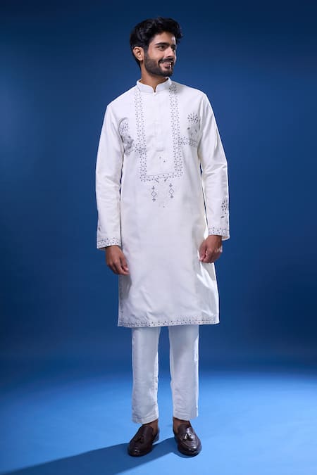 Arihant Rai Sinha Off White Silk Embroidery Full Sleeve Kurta Pant Set Online at Aza Fashions Arihant Rai Sinha_Off White Silk Embroidery Full Sleeve Kurta Pant Set _Online_at_Aza_Fashions