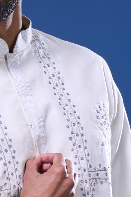 Shop Arihant Rai Sinha Off White Silk Embroidery Full Sleeve Kurta Pant Set Online at Aza Fashions Shop_Arihant Rai Sinha_Off White Silk Embroidery Full Sleeve Kurta Pant Set _Online_at_Aza_Fashions