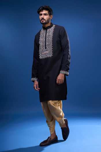 Buy Arihant Rai Sinha Black Silk Embroidery Geometric Kurta Pant Set Online at Aza Fashions Buy_Arihant Rai Sinha_Black Silk Embroidery Geometric Kurta Pant Set _Online_at_Aza_Fashions