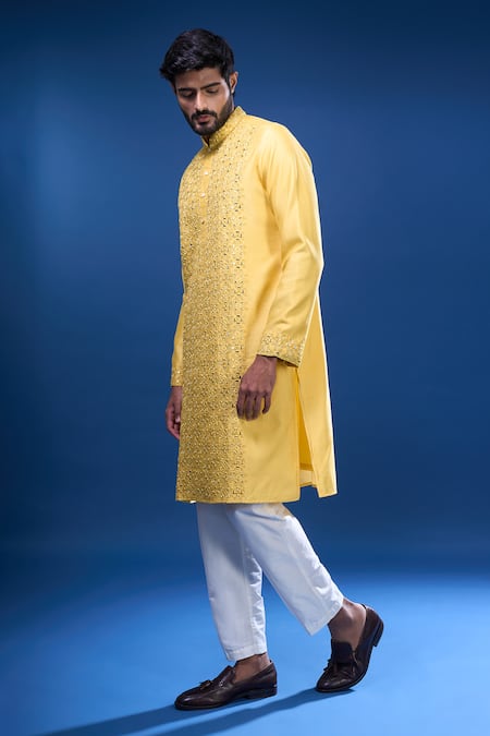 Arihant Rai Sinha Yellow Silk Mirrors, Embroidery Kurta Set Online at Aza Fashions Arihant Rai Sinha_Yellow Silk Mirrors, Embroidery Kurta Set _Online_at_Aza_Fashions