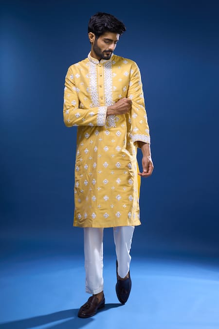 Buy Arihant Rai Sinha Mustard Silk Embroidery, Mirrors Floral And Kurta Set Online at Aza Fashions Buy_Arihant Rai Sinha_Mustard Silk Embroidery, Mirrors Floral And Kurta Set _Online_at_Aza_Fashions