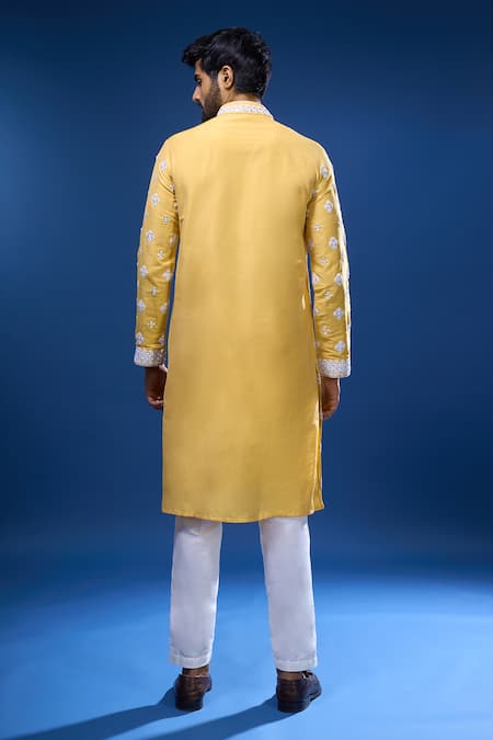 Shop Arihant Rai Sinha Mustard Silk Embroidery, Mirrors Floral And Kurta Set at Aza Fashions Shop_Arihant Rai Sinha_Mustard Silk Embroidery, Mirrors Floral And Kurta Set _at_Aza_Fashions