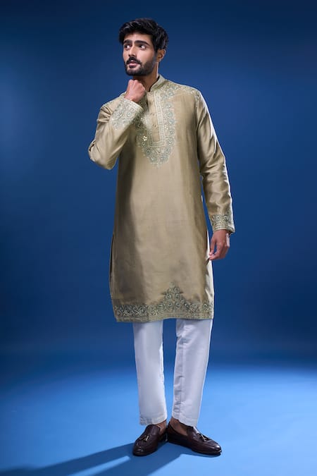 Shop Arihant Rai Sinha Green Silk Embroidery, Mirrors Floral And Kurta Set Online at Aza Fashions Shop_Arihant Rai Sinha_Green Silk Embroidery, Mirrors Floral And Kurta Set _Online_at_Aza_Fashions
