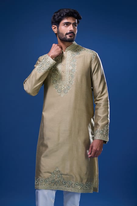Arihant Rai Sinha Green Silk Embroidery, Mirrors Floral And Kurta Set at Aza Fashions Arihant Rai Sinha_Green Silk Embroidery, Mirrors Floral And Kurta Set _at_Aza_Fashions