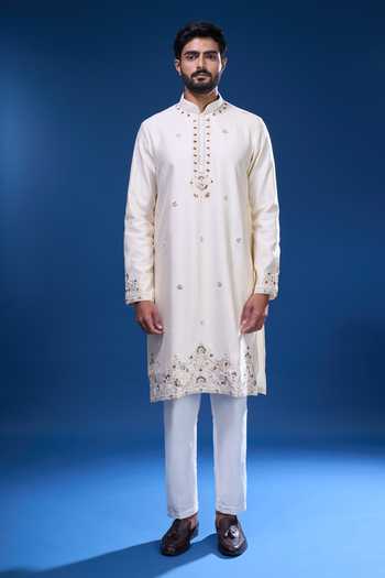Arihant Rai Sinha Cream Silk Embroidery, Mirrors Floral And Kurta Set Online at Aza Fashions Arihant Rai Sinha_Cream Silk Embroidery, Mirrors Floral And Kurta Set _Online_at_Aza_Fashions