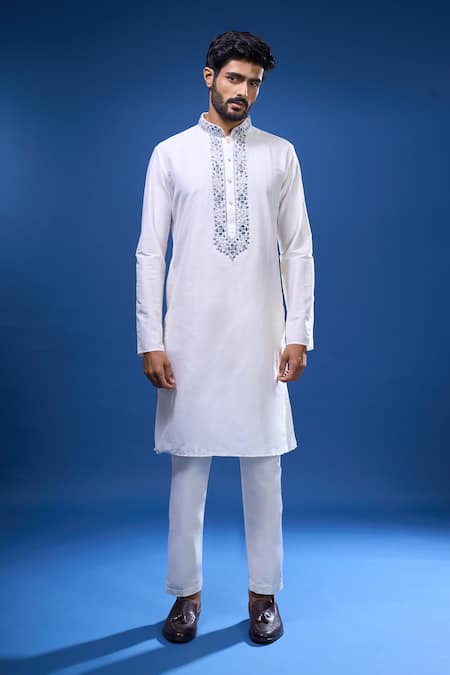 Arihant Rai Sinha Cream Silk Embroidery, Mirrors Work Kurta Pant Set Online at Aza Fashions Arihant Rai Sinha_Cream Silk Embroidery, Mirrors Work Kurta Pant Set _Online_at_Aza_Fashions