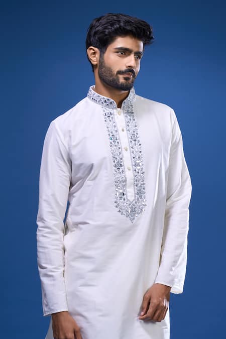 Arihant Rai Sinha Cream Silk Embroidery, Mirrors Work Kurta Pant Set at Aza Fashions Arihant Rai Sinha_Cream Silk Embroidery, Mirrors Work Kurta Pant Set _at_Aza_Fashions