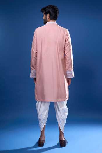 Shop Arihant Rai Sinha Pink Silk Embroidery, Mirrors Floret And Work Kurta Pant Set at Aza Fashions Shop_Arihant Rai Sinha_Pink Silk Embroidery, Mirrors Floret And Work Kurta Pant Set _at_Aza_Fashions