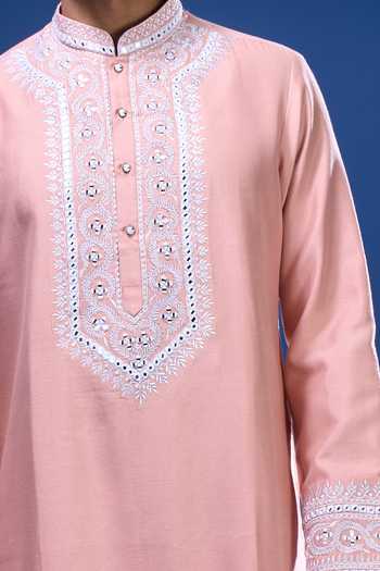Buy Arihant Rai Sinha Pink Silk Embroidery, Mirrors Floret And Work Kurta Pant Set Online at Aza Fashions Buy_Arihant Rai Sinha_Pink Silk Embroidery, Mirrors Floret And Work Kurta Pant Set _Online_at_Aza_Fashions