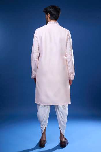 Shop Arihant Rai Sinha Pink Silk Embroidery, Mirrors Floral And Work Kurta Pant Set at Aza Fashions Shop_Arihant Rai Sinha_Pink Silk Embroidery, Mirrors Floral And Work Kurta Pant Set _at_Aza_Fashions