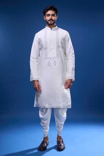 Shop Arihant Rai Sinha Off White Silk Embroidery Floret Kurta Pant Set Online at Aza Fashions Shop_Arihant Rai Sinha_Off White Silk Embroidery Floret Kurta Pant Set _Online_at_Aza_Fashions