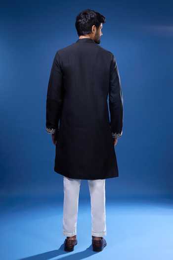 Shop Arihant Rai Sinha Black Silk Embroidery Geometric Kurta Pant Set at Aza Fashions Shop_Arihant Rai Sinha_Black Silk Embroidery Geometric Kurta Pant Set _at_Aza_Fashions