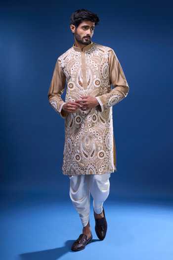 Shop Arihant Rai Sinha Beige Silk Embroidery Garden Kurta Pant Set Online at Aza Fashions Shop_Arihant Rai Sinha_Beige Silk Embroidery Garden Kurta Pant Set _Online_at_Aza_Fashions