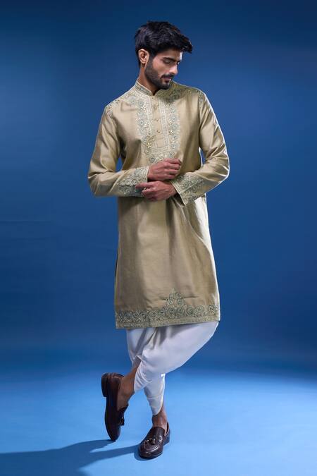 Arihant Rai Sinha_Brown Silk Embroidery Floral And Mirror Work Kurta Pant Set _at_Aza_Fashions