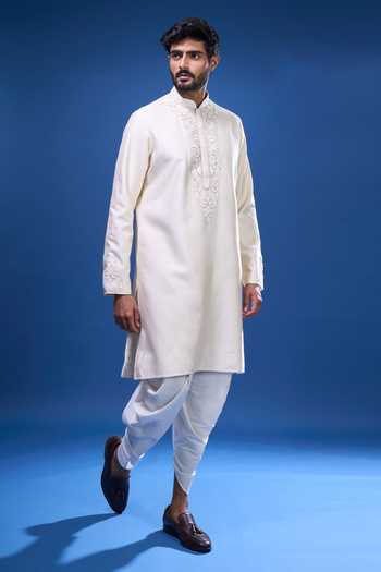 Arihant Rai Sinha Cream Silk Embroidery Floral Work Kurta Set Online at Aza Fashions Arihant Rai Sinha_Cream Silk Embroidery Floral Work Kurta Set _Online_at_Aza_Fashions
