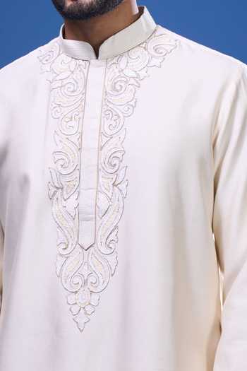 Buy Arihant Rai Sinha Cream Silk Embroidery Floral Work Kurta Set Online at Aza Fashions Buy_Arihant Rai Sinha_Cream Silk Embroidery Floral Work Kurta Set _Online_at_Aza_Fashions