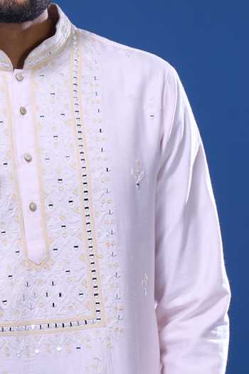 Arihant Rai Sinha Pink Silk Embroidery, Mirrors Floral And Work Full Sleeve Kurta Set Online at Aza Fashions Arihant Rai Sinha_Pink Silk Embroidery, Mirrors Floral And Work Full Sleeve Kurta Set _Online_at_Aza_Fashions