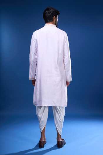 Shop Arihant Rai Sinha Pink Silk Embroidery, Mirrors Floral And Work Full Sleeve Kurta Set at Aza Fashions Shop_Arihant Rai Sinha_Pink Silk Embroidery, Mirrors Floral And Work Full Sleeve Kurta Set _at_Aza_Fashions