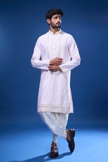 Arihant Rai Sinha Pink Silk Embroidery, Mirrors Floral And Work Full Sleeve Kurta Set at Aza Fashions Arihant Rai Sinha_Pink Silk Embroidery, Mirrors Floral And Work Full Sleeve Kurta Set _at_Aza_Fashions