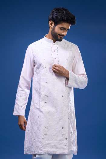 Arihant Rai Sinha Pink Silk Embroidery, Mirrors Floral And Work Kurta Set at Aza Fashions Arihant Rai Sinha_Pink Silk Embroidery, Mirrors Floral And Work Kurta Set _at_Aza_Fashions
