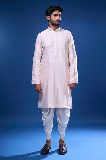Arihant Rai Sinha_Pink Silk Embroidery Placement Kurta And Patiala Pant Set _Online_at_Aza_Fashions