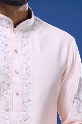 Buy_Arihant Rai Sinha_Pink Silk Embroidery Placement Kurta And Patiala Pant Set _Online_at_Aza_Fashions