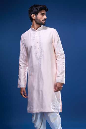 Arihant Rai Sinha_Pink Silk Embroidery Placement Kurta And Patiala Pant Set _at_Aza_Fashions