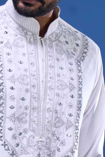Buy Arihant Rai Sinha White Silk Embroidery, Mirrors Floral And Work Kurta Pant Set Online at Aza Fashions Buy_Arihant Rai Sinha_White Silk Embroidery, Mirrors Floral And Work Kurta Pant Set _Online_at_Aza_Fashions