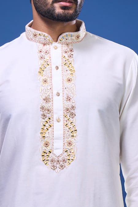 Arihant Rai Sinha_Off White Silk Embroidery Kurta And Patiala Pant Set _Online_at_Aza_Fashions