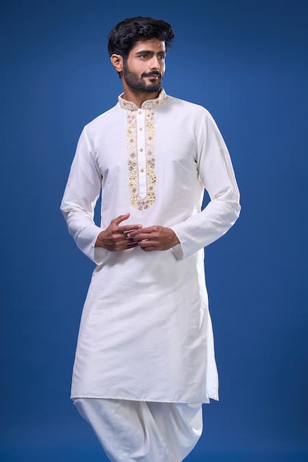 Shop_Arihant Rai Sinha_Off White Silk Embroidery Kurta And Patiala Pant Set _Online_at_Aza_Fashions