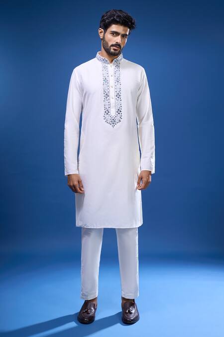 Arihant Rai Sinha_Gray Silk Embroidery, Mirrors Bloom Bundi And Kurta Set _Online_at_Aza_Fashions