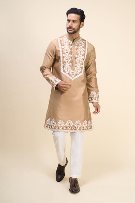 Buy Arihant Rai Sinha Beige Silk Embroidery Floral Kurta Set Online at Aza Fashions Buy_Arihant Rai Sinha_Beige Silk Embroidery Floral Kurta Set _Online_at_Aza_Fashions
