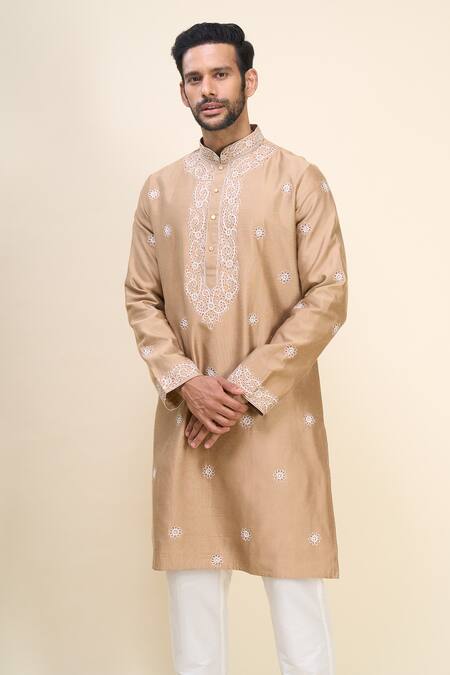 Buy Arihant Rai Sinha Beige Silk Embroidery Floral Kurta Set Online at Aza Fashions Buy_Arihant Rai Sinha_Beige Silk Embroidery Floral Kurta Set _Online_at_Aza_Fashions