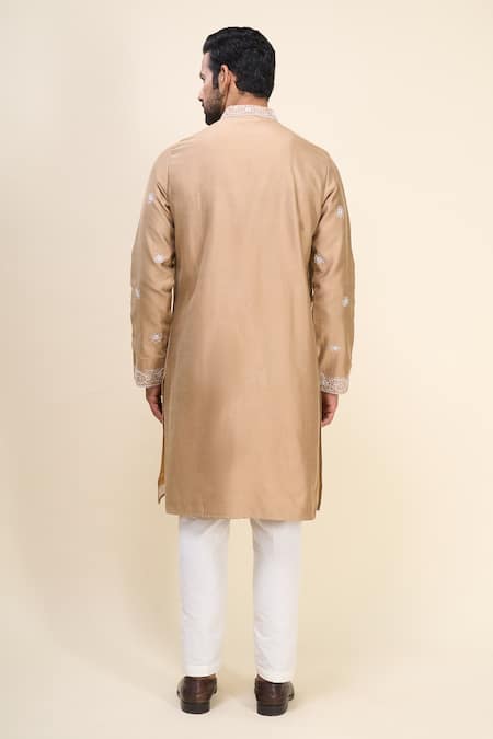 Shop Arihant Rai Sinha Beige Silk Embroidery Floral Kurta Set at Aza Fashions Shop_Arihant Rai Sinha_Beige Silk Embroidery Floral Kurta Set _at_Aza_Fashions