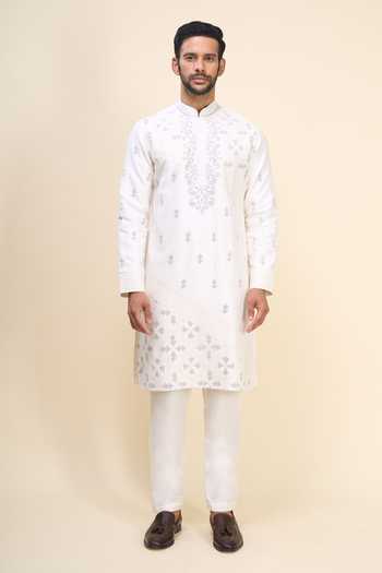 Shop Arihant Rai Sinha White Silk Embroidery Kurta Pant Set Online at Aza Fashions Shop_Arihant Rai Sinha_White Silk Embroidery Kurta Pant Set _Online_at_Aza_Fashions