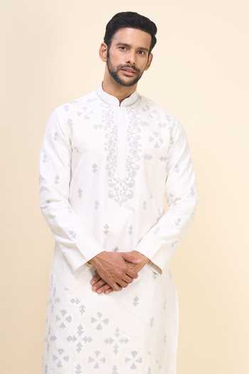 Arihant Rai Sinha White Silk Embroidery Kurta Pant Set at Aza Fashions Arihant Rai Sinha_White Silk Embroidery Kurta Pant Set _at_Aza_Fashions