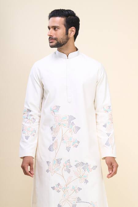 Arihant Rai Sinha_Off White Silk Embroidery Floral Kurta Set _at_Aza_Fashions