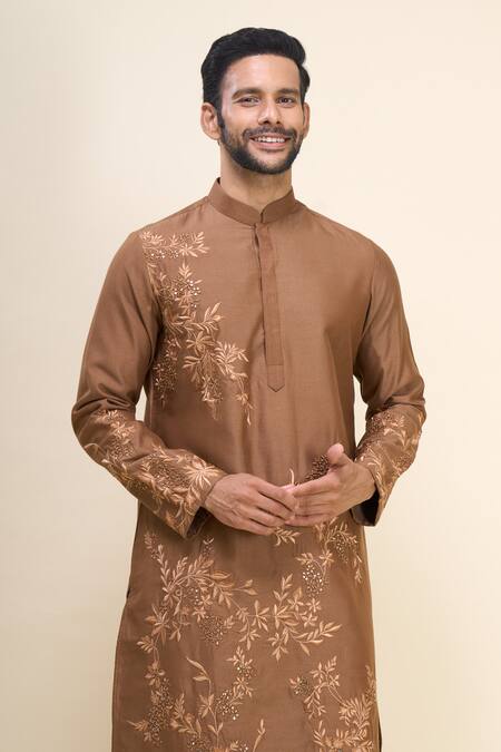 Arihant Rai Sinha Brown Silk Embroidery Kurta Pant Set Online at Aza Fashions Arihant Rai Sinha_Brown Silk Embroidery Kurta Pant Set _Online_at_Aza_Fashions
