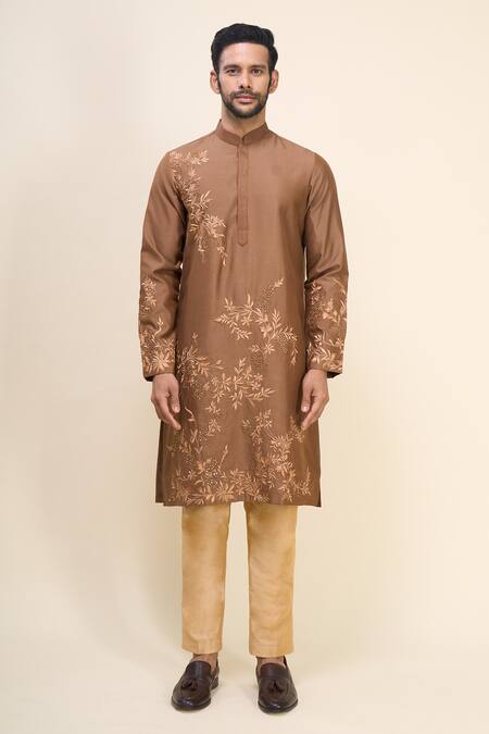 Buy Arihant Rai Sinha Brown Silk Embroidery Kurta Pant Set Online at Aza Fashions Buy_Arihant Rai Sinha_Brown Silk Embroidery Kurta Pant Set _Online_at_Aza_Fashions