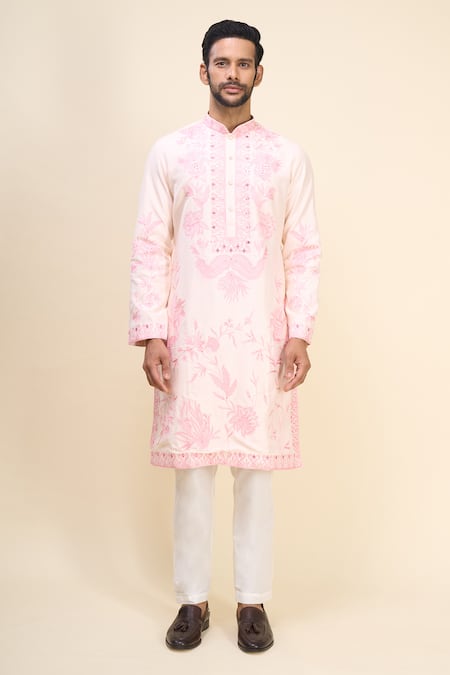 Buy_Arihant Rai Sinha_Pink Silk Embroidery Paisley And Floral Kurta Set _Online_at_Aza_Fashions