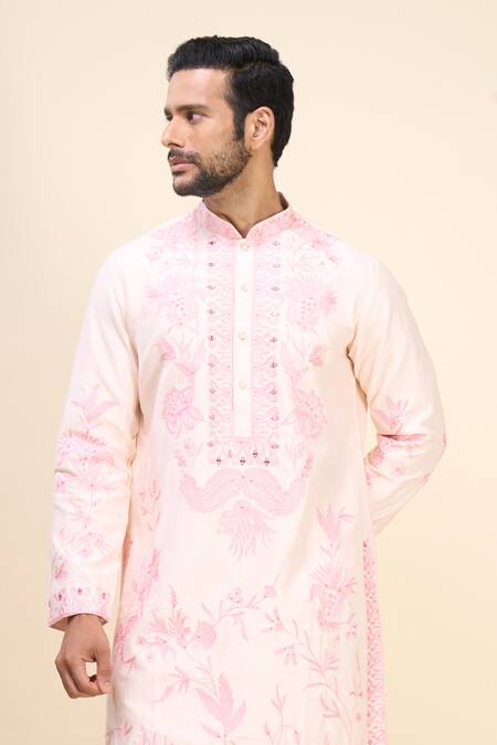 Arihant Rai Sinha_Pink Silk Embroidery Paisley And Floral Kurta Set _at_Aza_Fashions
