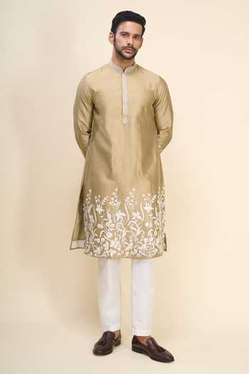 Shop Arihant Rai Sinha Off White Silk Embroidery Kurta Pant Set Online at Aza Fashions Shop_Arihant Rai Sinha_Off White Silk Embroidery Kurta Pant Set _Online_at_Aza_Fashions